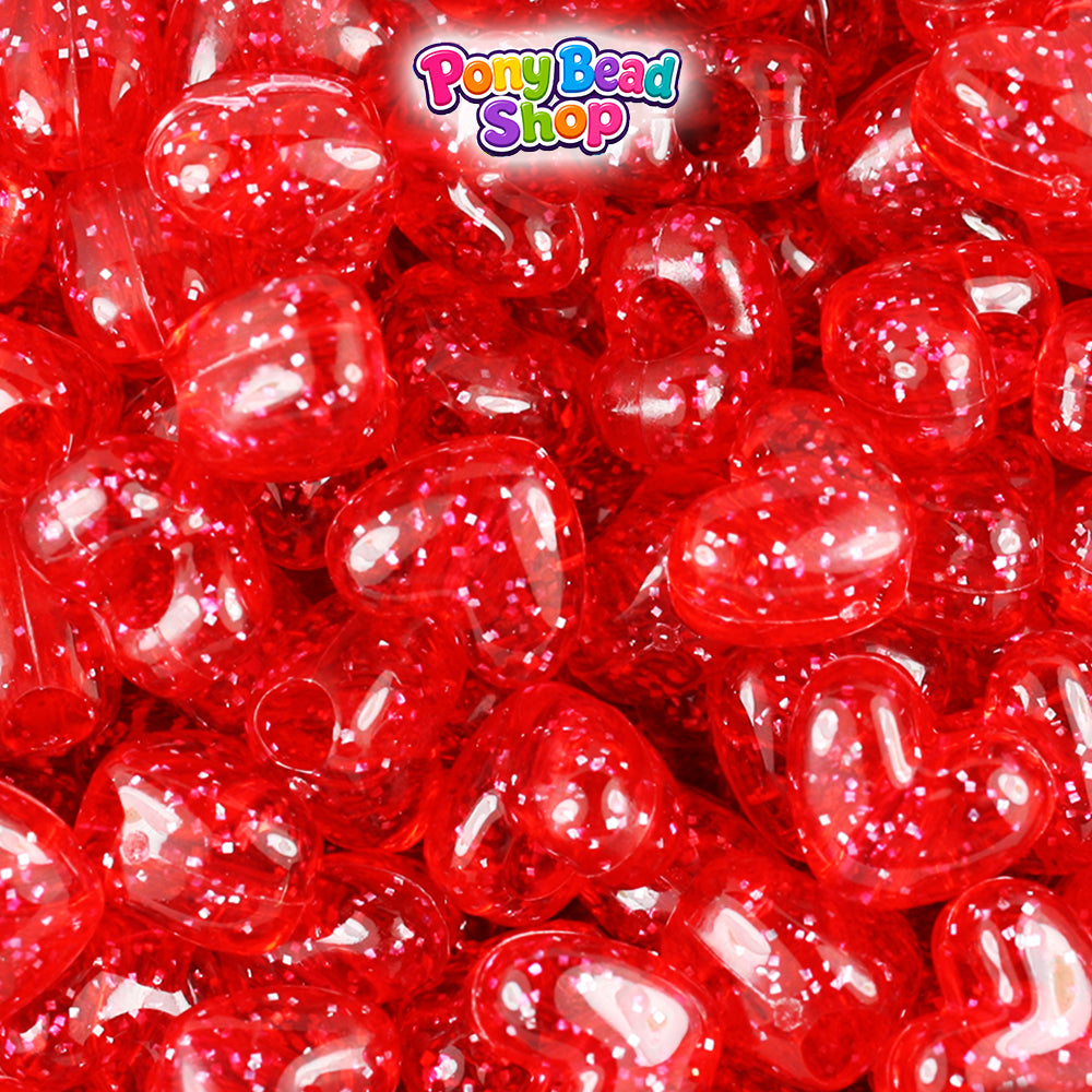 Ruby Sparkle 12mm Heart (VH) Plastic Pony Beads (250pcs)