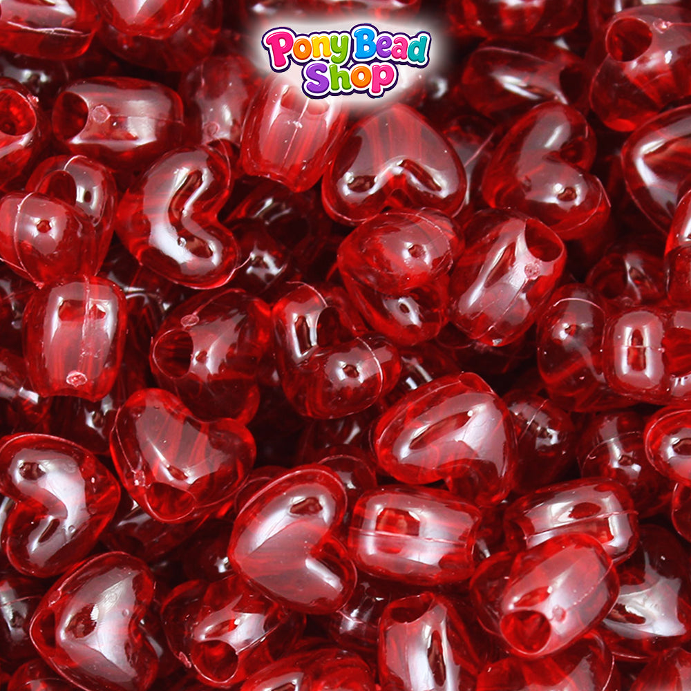 Dark Ruby Transparent 12mm Heart (VH) Plastic Pony Beads (250pcs)
