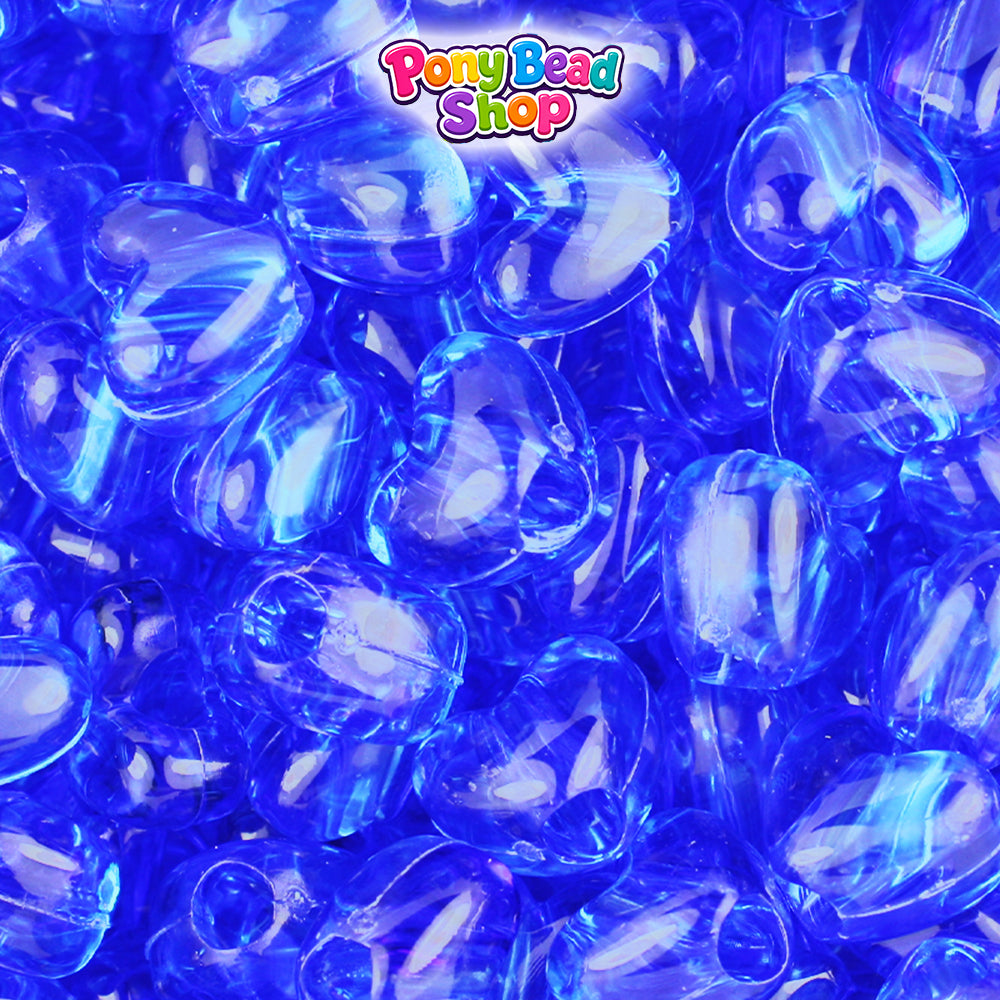 Dark Sapphire Transparent 12mm Heart (VH) Plastic Pony Beads (250pcs)