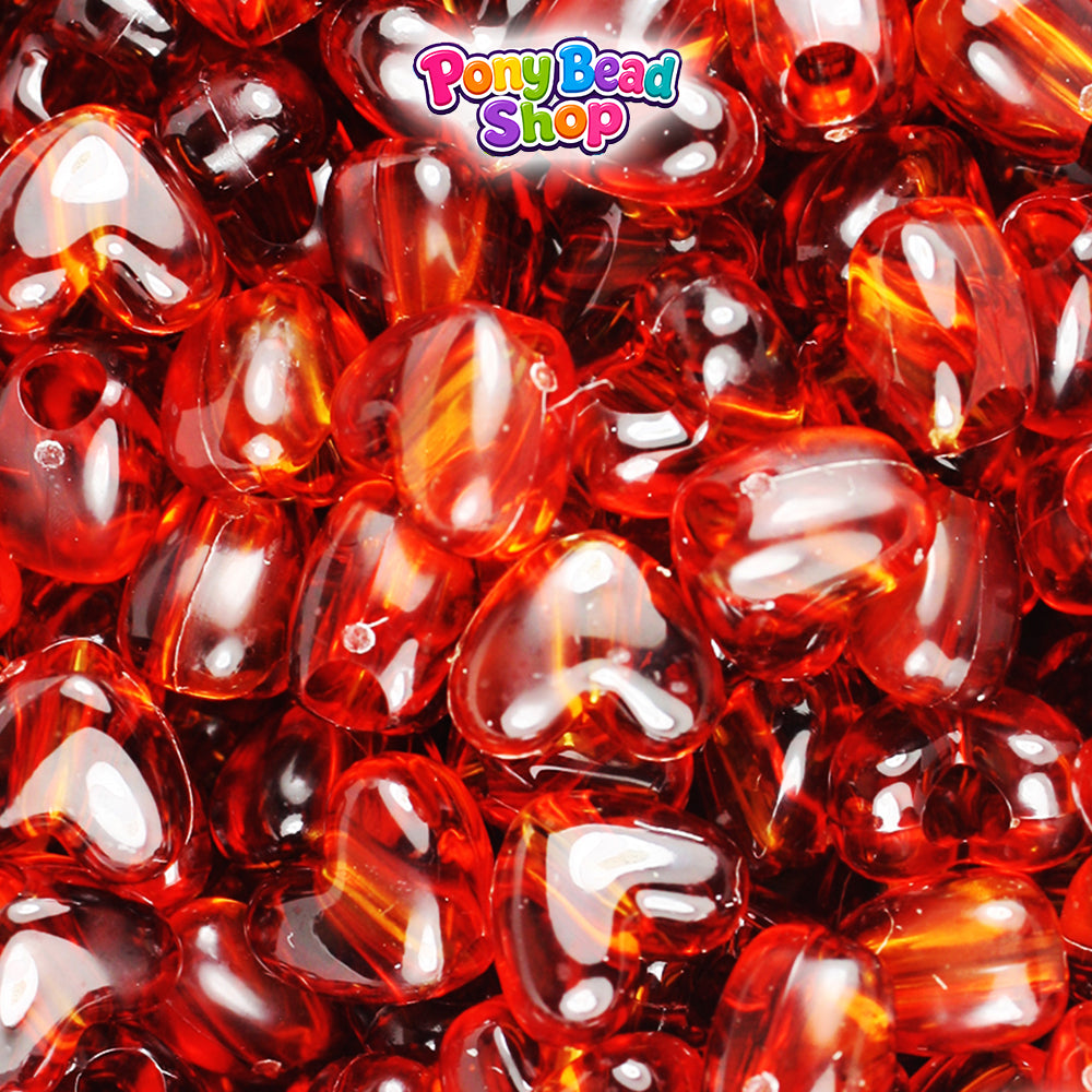 Tortoise Transparent 12mm Heart (VH) Plastic Pony Beads (250pcs)