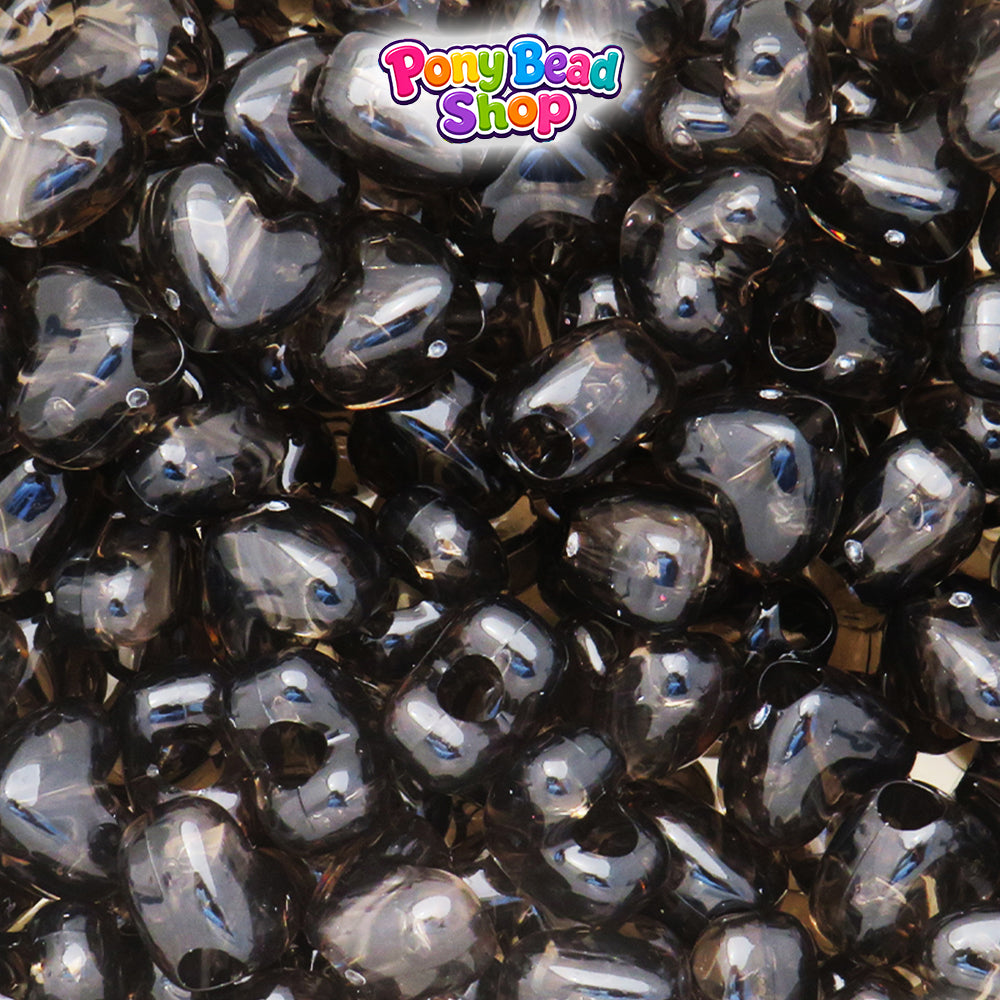 Jet Transparent 12mm Heart (VH) Plastic Pony Beads (250pcs)