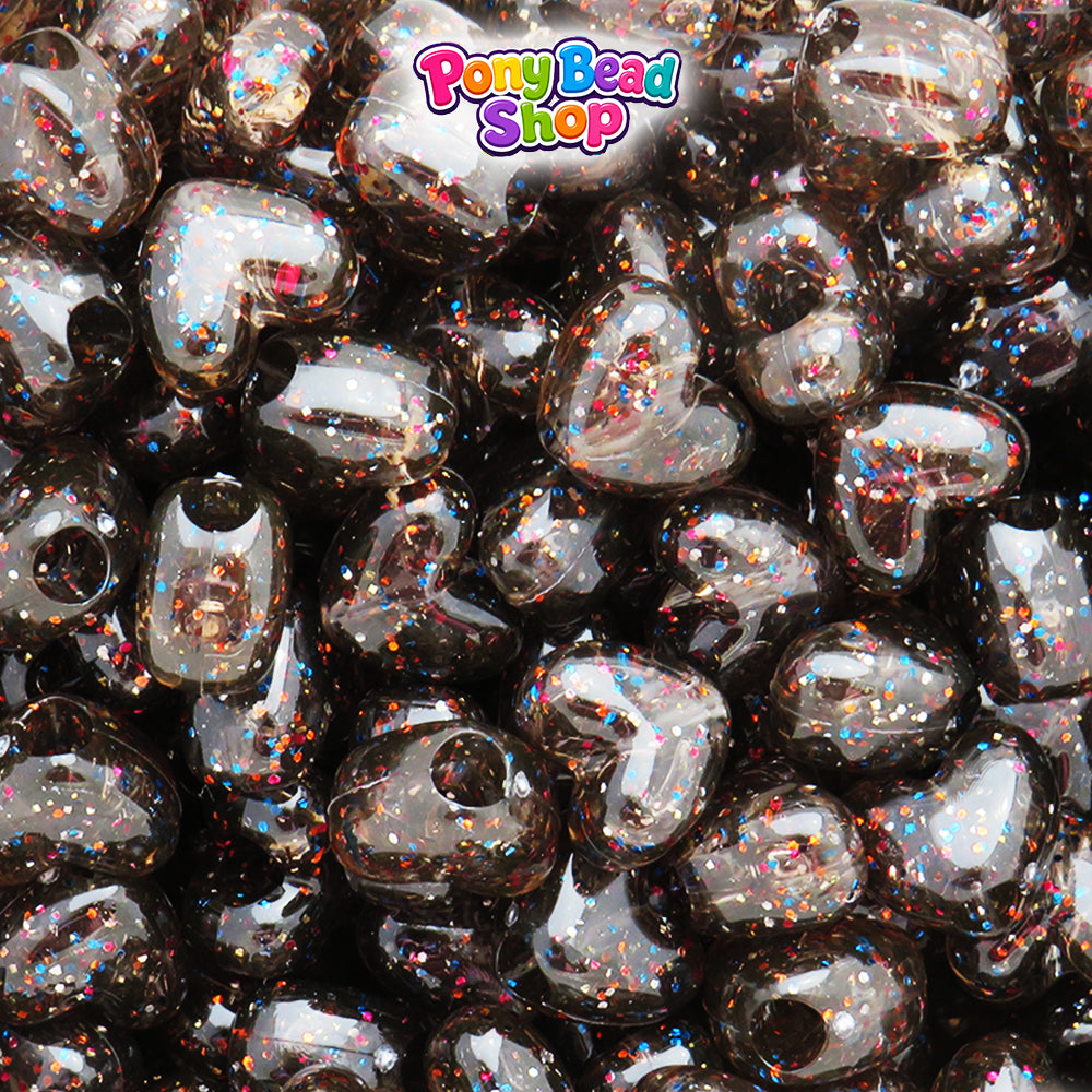 Jet Rainbow Sparkle 12mm Heart (VH) Plastic Pony Beads (250pcs)