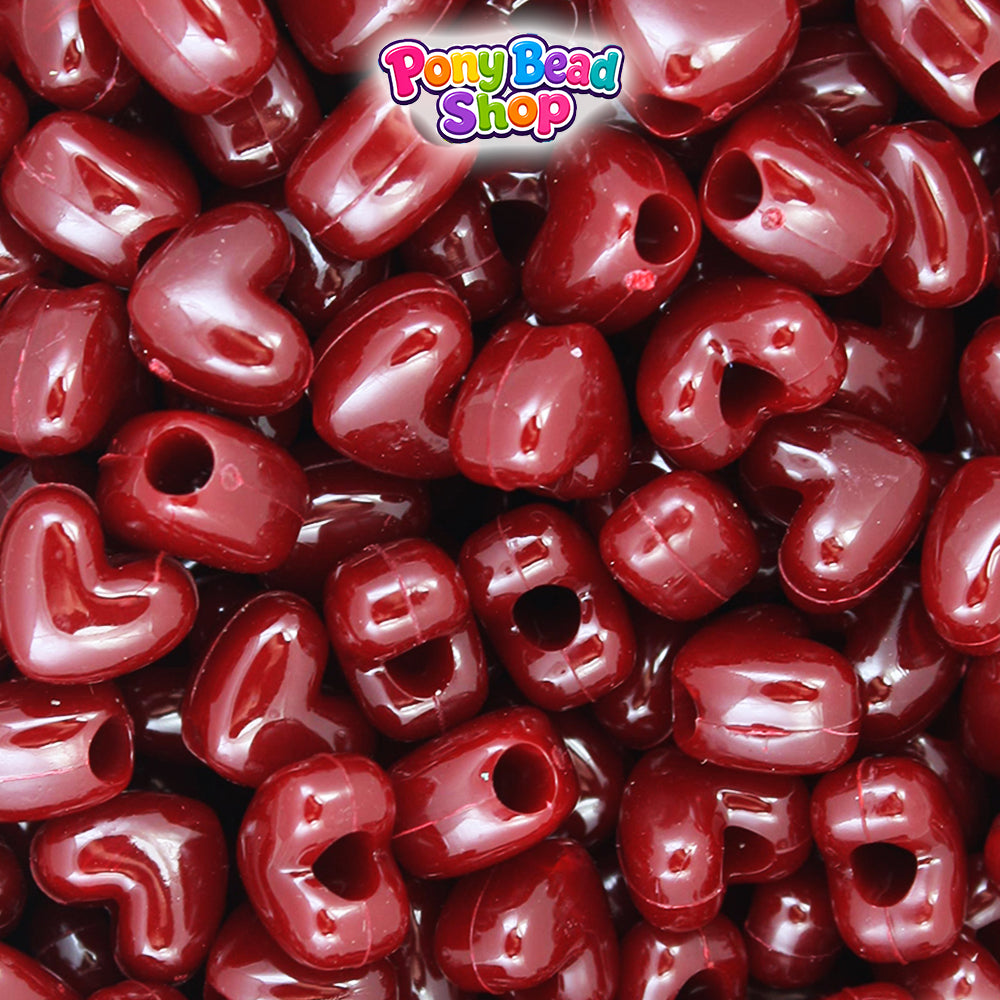 Cranberry Opaque 12mm Heart (VH) Plastic Pony Beads (250pcs)