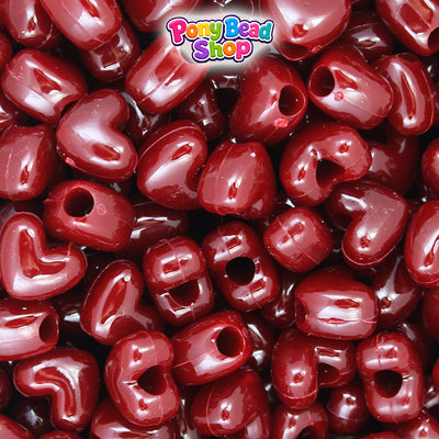 Cranberry Opaque 12mm Heart (VH) Plastic Pony Beads (250pcs)