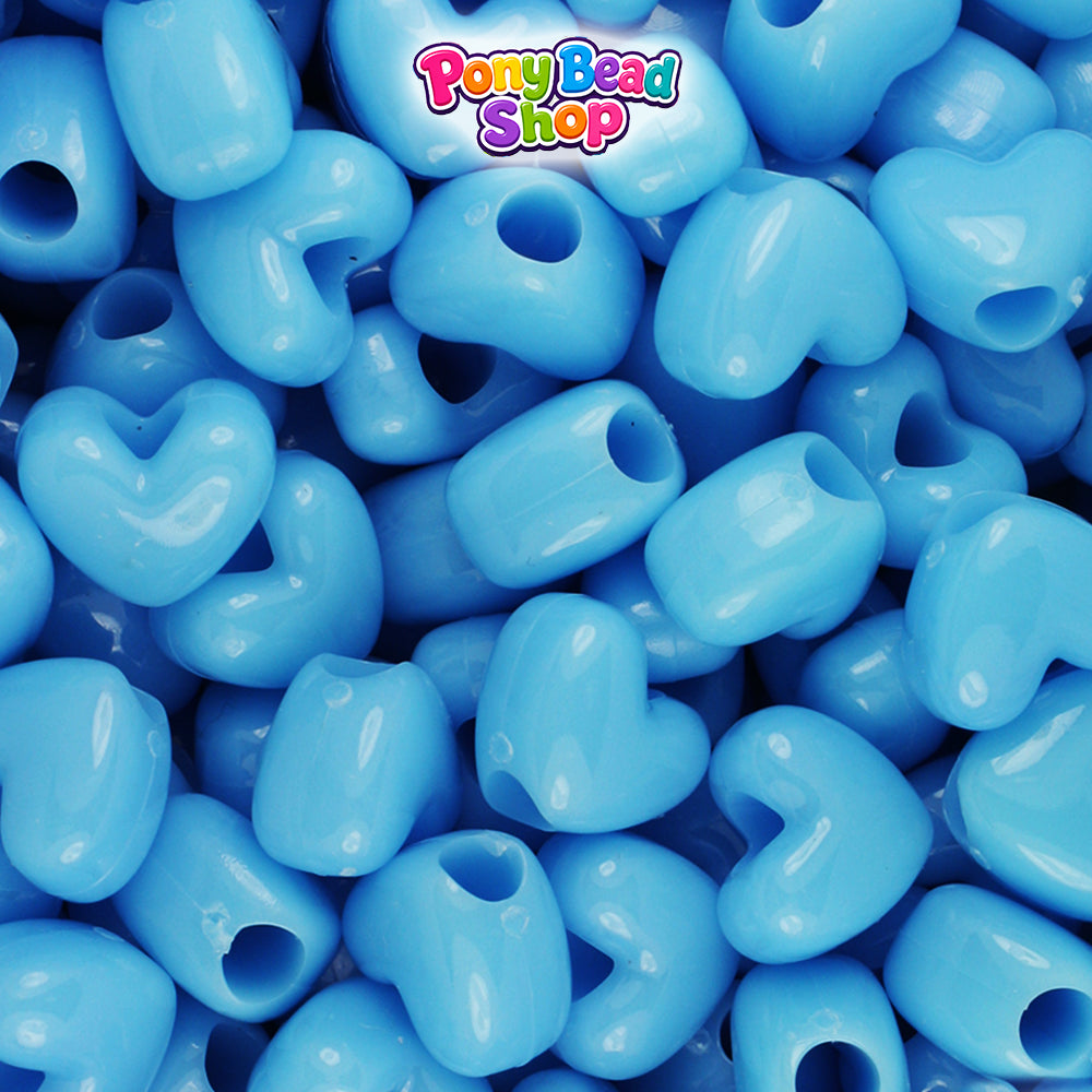 Baby Blue Opaque 12mm Heart (VH) Plastic Pony Beads (250pcs)