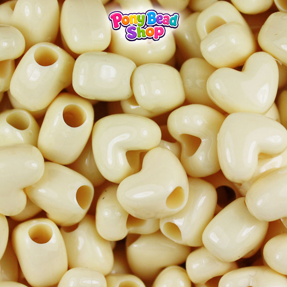 Ivory Opaque 12mm Heart (VH) Plastic Pony Beads (250pcs)