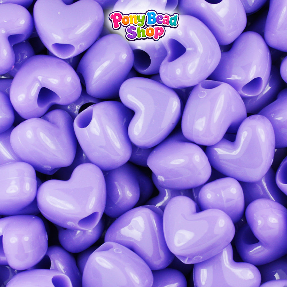 Lilac Opaque 12mm Heart (VH) Plastic Pony Beads (250pcs)