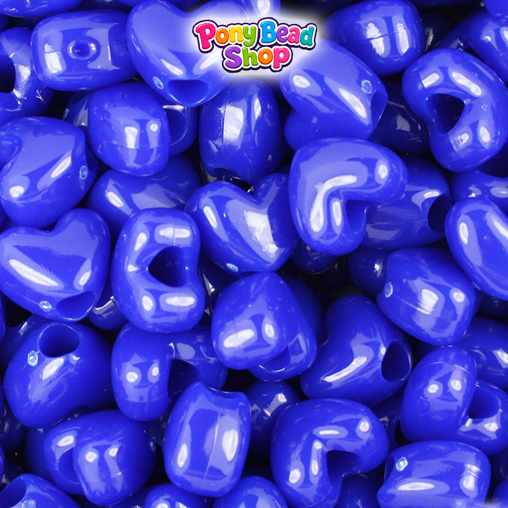 Royal Blue Opaque 12mm Heart (VH) Plastic Pony Beads (250pcs)