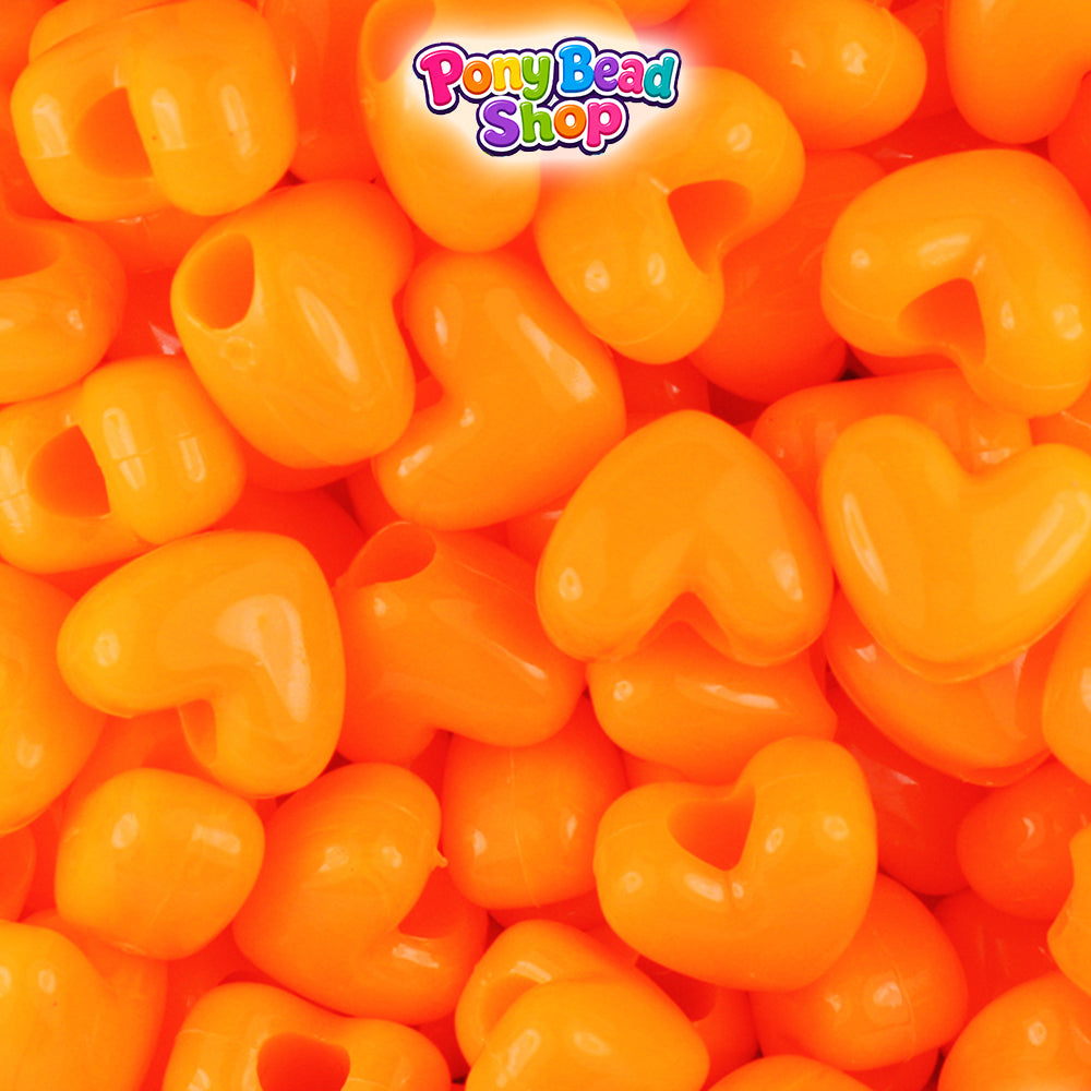 Orange Opaque 12mm Heart (VH) Plastic Pony Beads (250pcs)