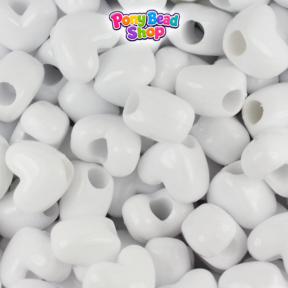White Opaque 12mm Heart (VH) Plastic Pony Beads (250pcs)