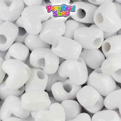 White Opaque 12mm Heart (VH) Plastic Pony Beads (250pcs)