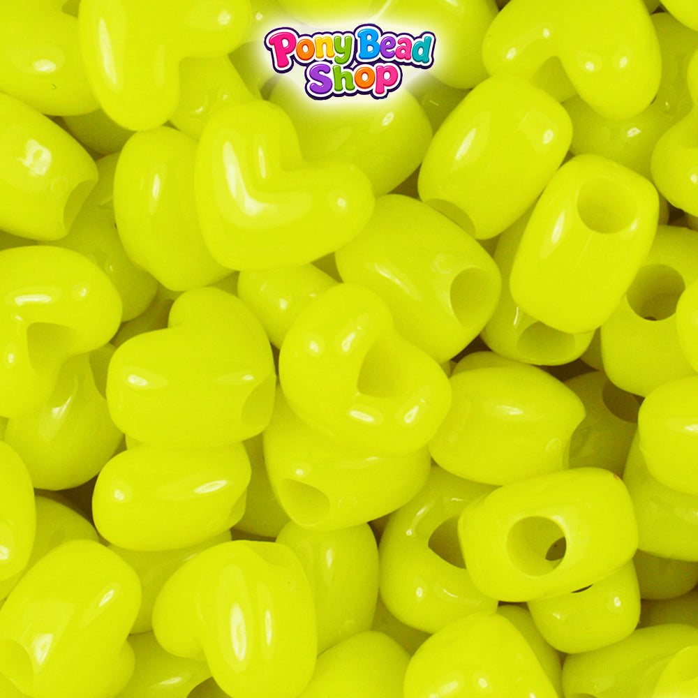 Lemon Neon Bright 12mm Heart (VH) Plastic Pony Beads (250pcs)