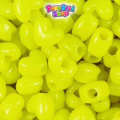 Lemon Neon Bright 12mm Heart (VH) Plastic Pony Beads (250pcs)