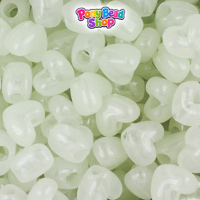 Night Glow-in-the-Dark 12mm Heart (VH) Plastic Pony Beads (250pcs)