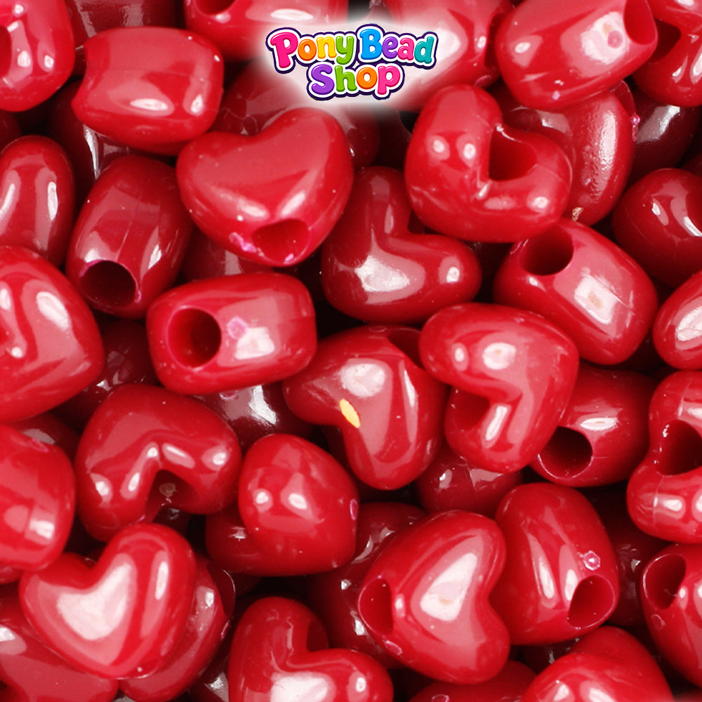 Burgundy Opaque 12mm Heart (VH) Plastic Pony Beads (250pcs)