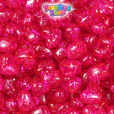 Bright Pink Sparkle 12mm Heart (VH) Plastic Pony Beads (250pcs)