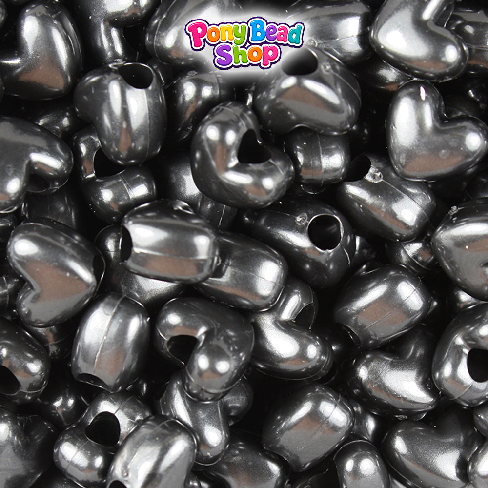 Black Pearl 12mm Heart (VH) Plastic Pony Beads (250pcs)