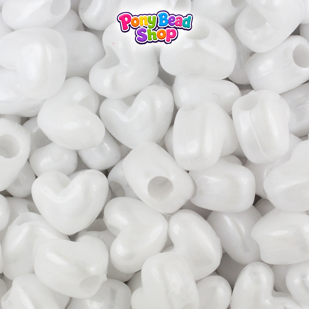 White Pearl 12mm Heart (VH) Plastic Pony Beads (250pcs)