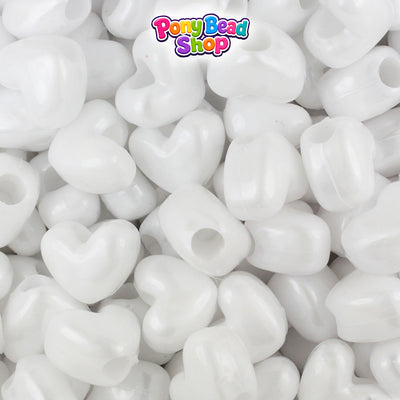 White Pearl 12mm Heart (VH) Plastic Pony Beads (250pcs)