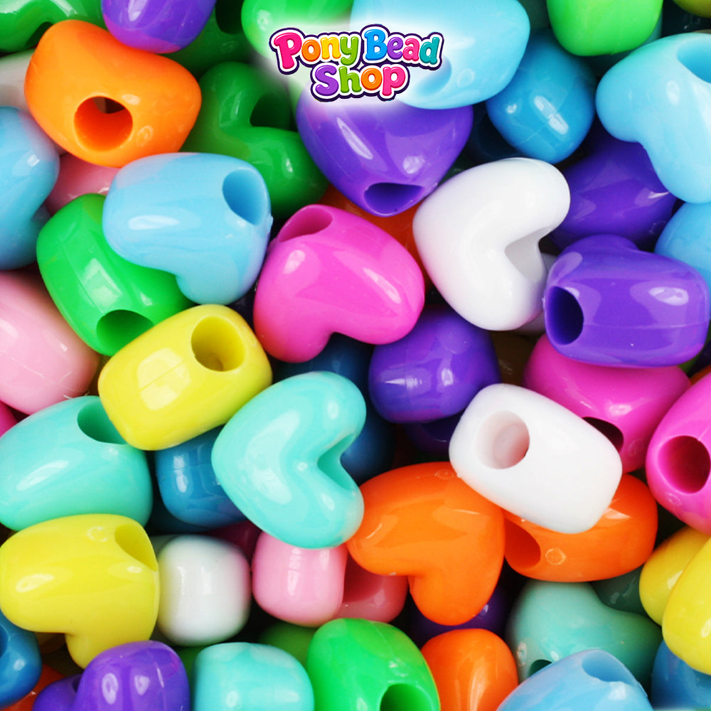 Bright Opaque Mix 12mm Heart (VH) Plastic Pony Beads (250pcs)