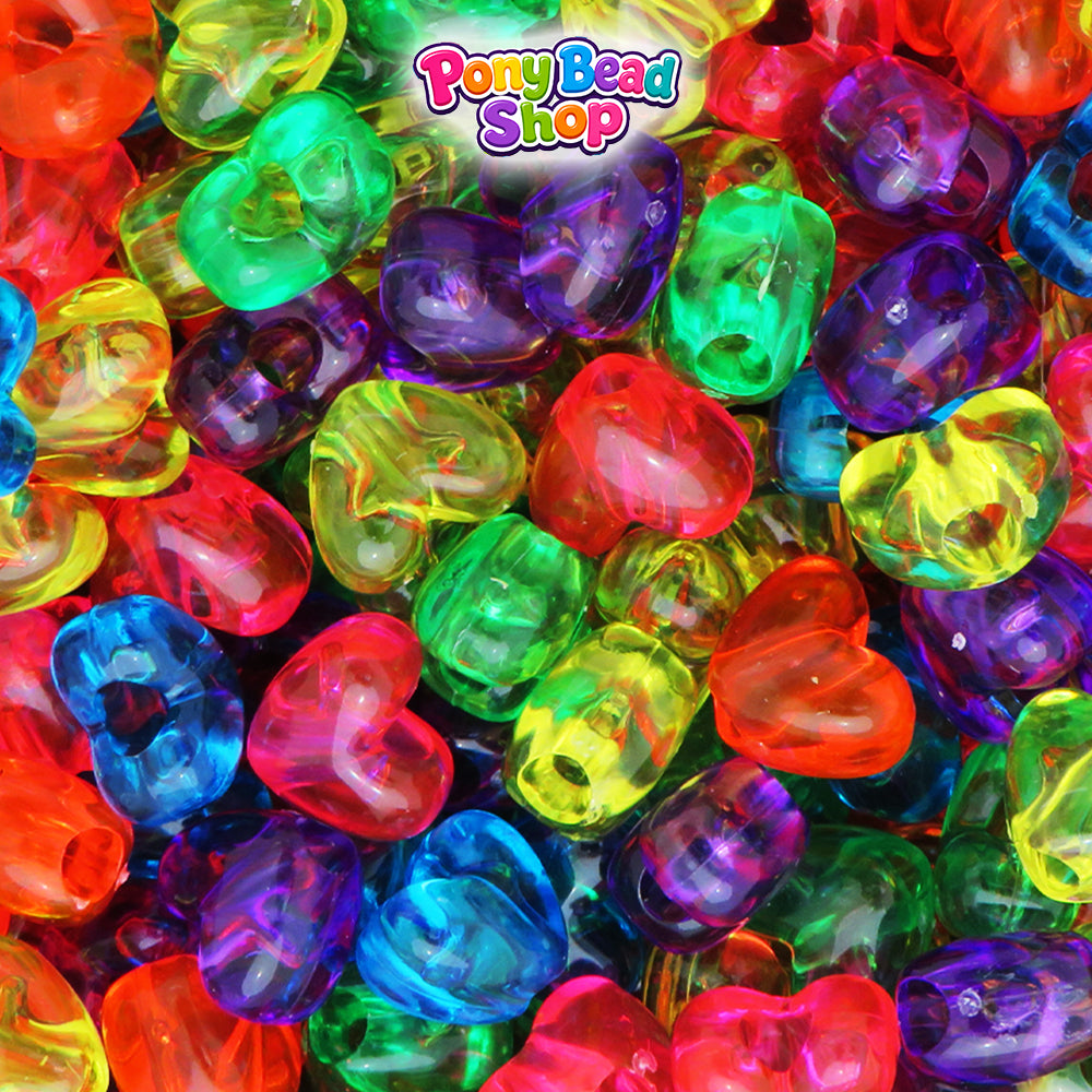 Jelly Transparent Mix 12mm Heart (VH) Plastic Pony Beads (250pcs)