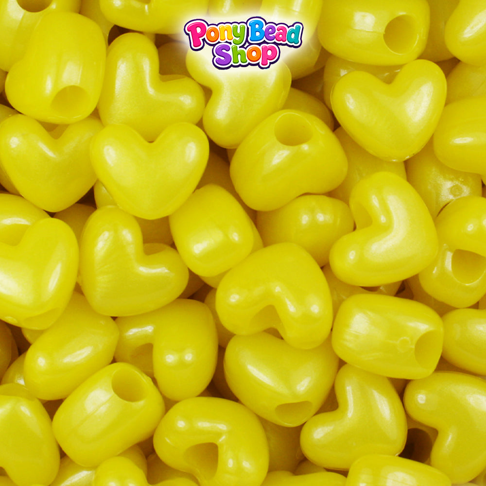 Yellow Pearl 12mm Heart (VH) Plastic Pony Beads (250pcs)