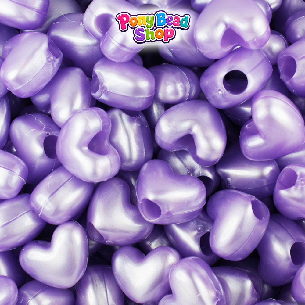 Light Purple Pearl 12mm Heart (VH) Plastic Pony Beads (250pcs)