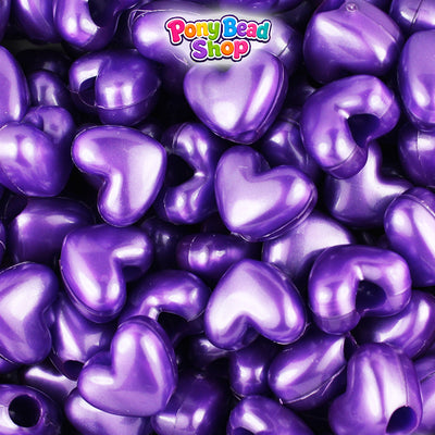 Dark Purple Pearl 12mm Heart (VH) Plastic Pony Beads (250pcs)