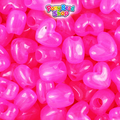 Pink Glow 12mm Heart (VH) Plastic Pony Beads (250pcs)