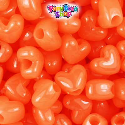Orange Glow 12mm Heart (VH) Plastic Pony Beads (250pcs)