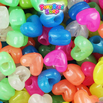 Glow Mix 12mm Heart (VH) Plastic Pony Beads (250pcs)
