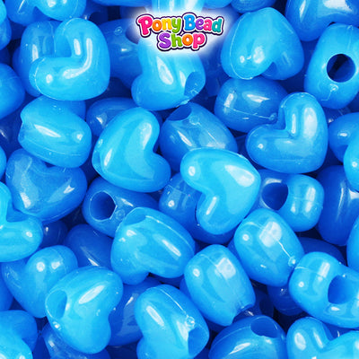 Blue Glow 12mm Heart (VH) Plastic Pony Beads (250pcs)