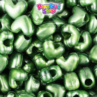 Green Luster Pearl 12mm Heart (VH) Plastic Pony Beads (250pcs)