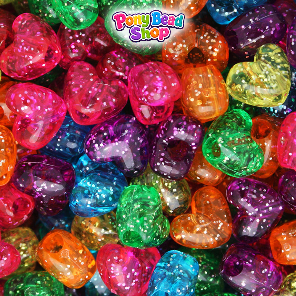 Jelly Sparkle Mix 12mm Heart (VH) Plastic Pony Beads (250pcs)