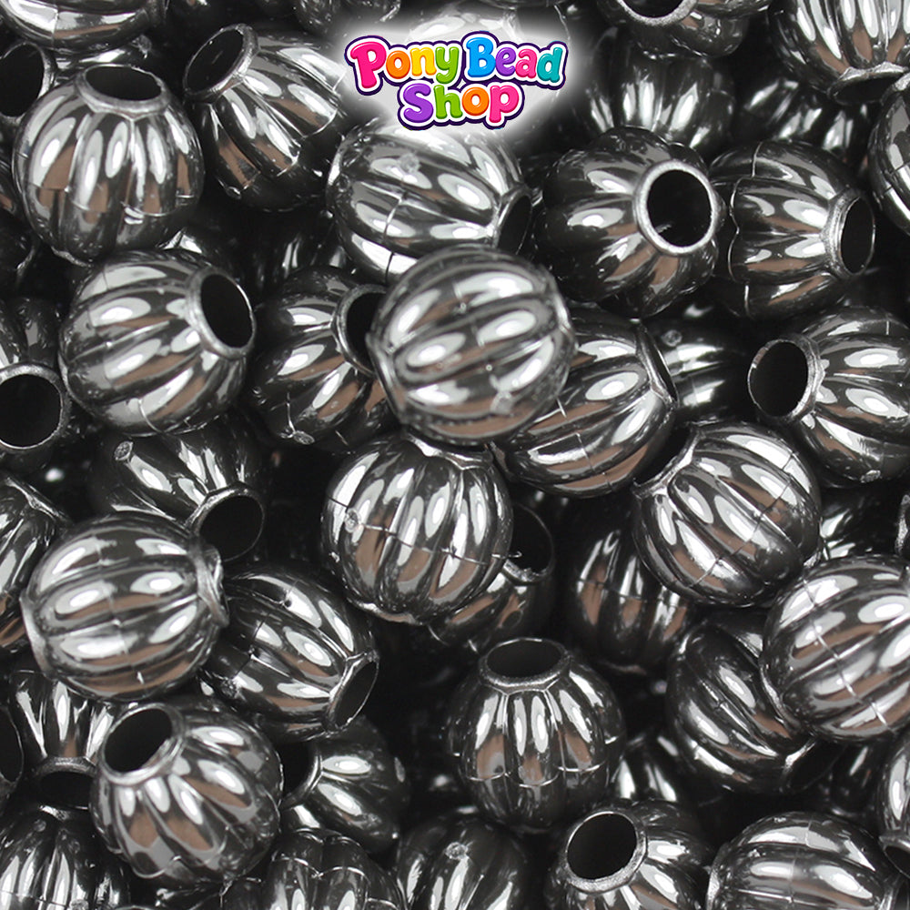 Black Opaque 10mm Melon Plastic Pony Beads (300pcs)