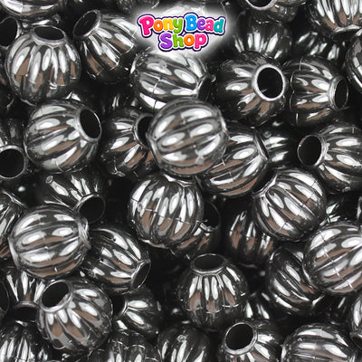 Black Opaque 10mm Melon Plastic Pony Beads (300pcs)