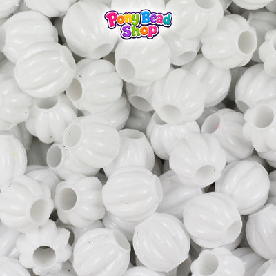 White Opaque 10mm Melon Plastic Pony Beads (300pcs)