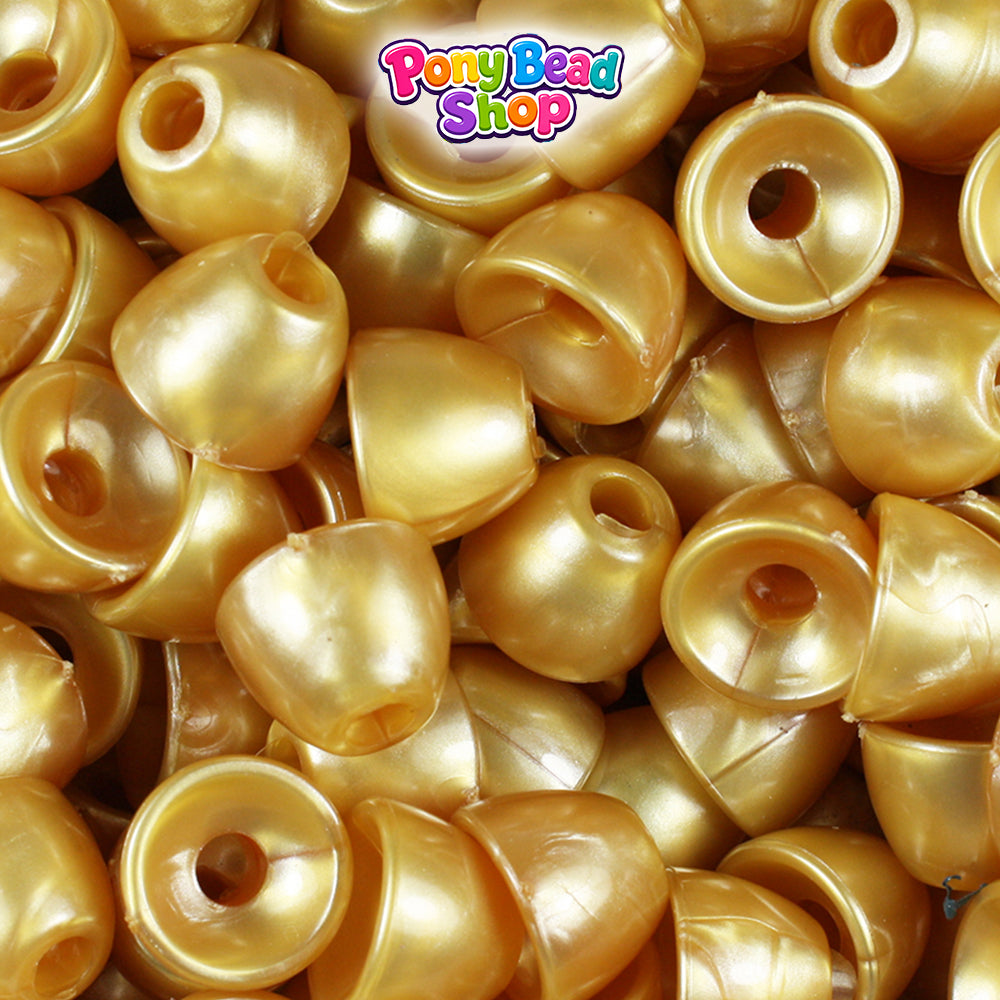 Gold Pearl 12mm Bell Plastic Pony Beads (50pcs)