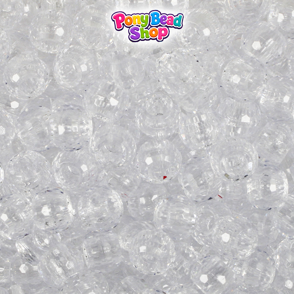 Crystal Transparent 9mm Faceted Barrel Plastic Pony Beads (500pcs)