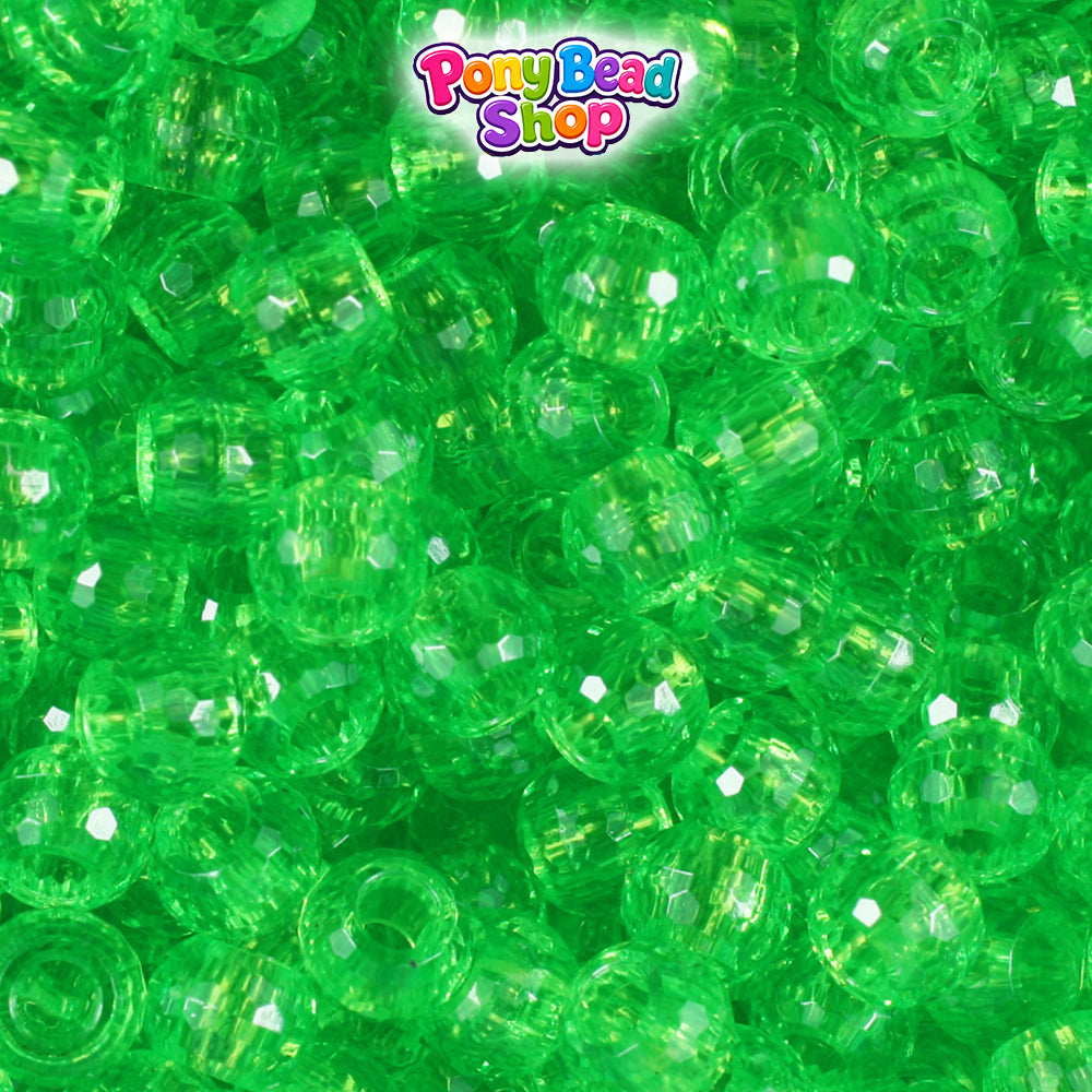 Lime Transparent 9mm Faceted Barrel Plastic Pony Beads (500pcs)
