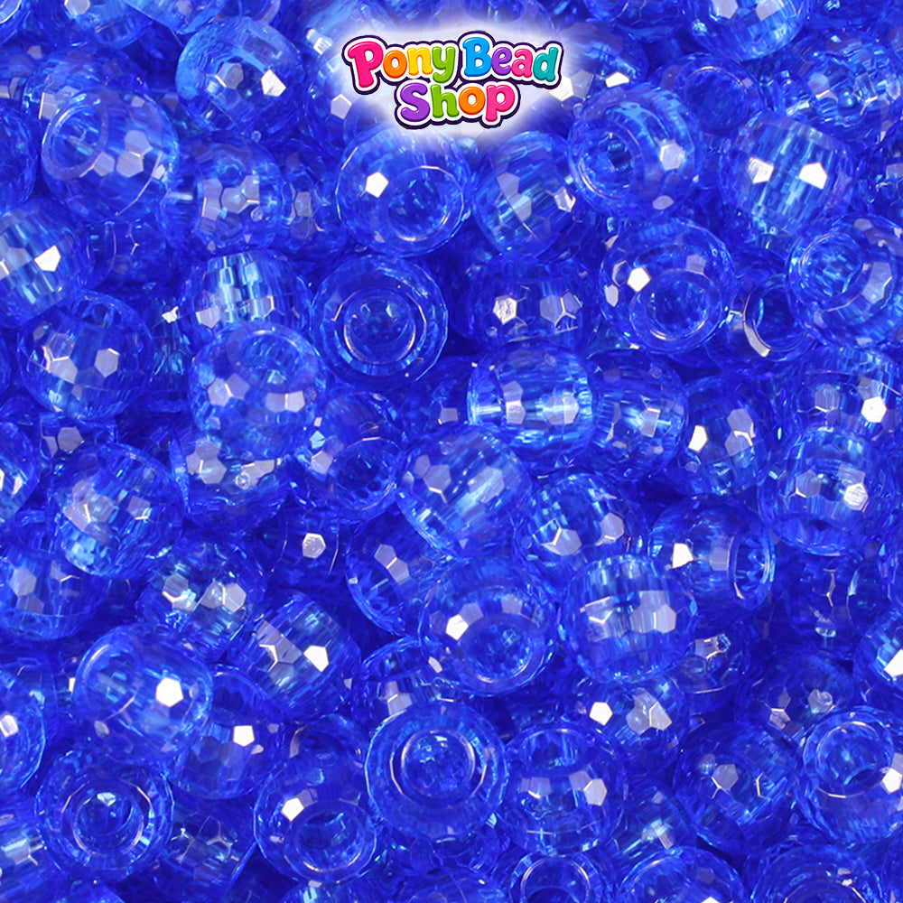 Dark Sapphire Transparent 9mm Faceted Barrel Plastic Pony Beads (500pcs)