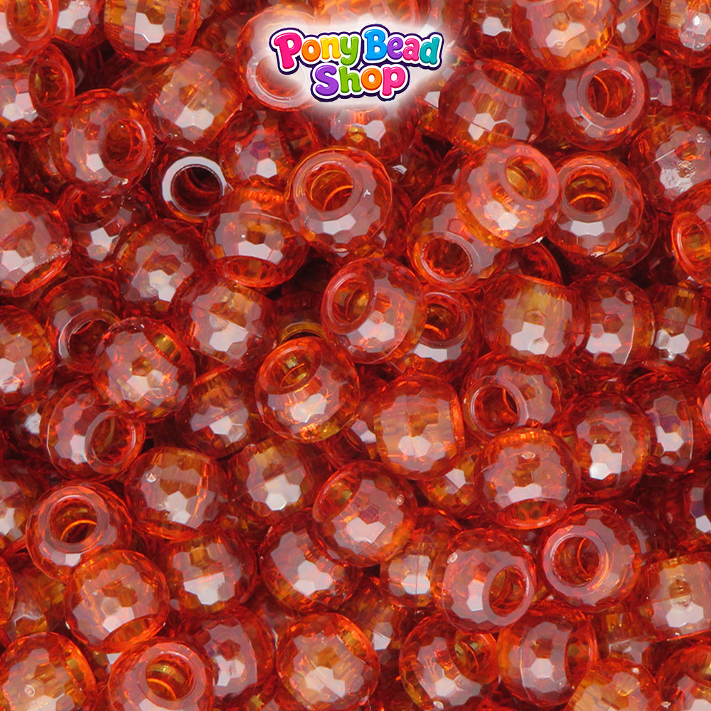 Tortoise Transparent 9mm Faceted Barrel Plastic Pony Beads (500pcs)