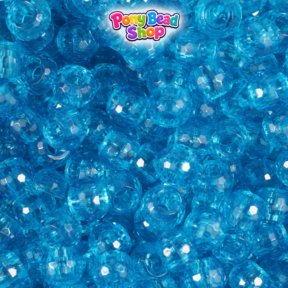 Turquoise Transparent 9mm Faceted Barrel Plastic Pony Beads (500pcs)