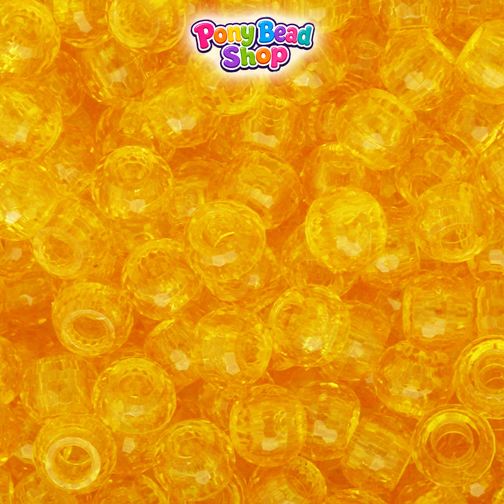 Dark Yellow Transparent 9mm Faceted Barrel Plastic Pony Beads (500pcs)