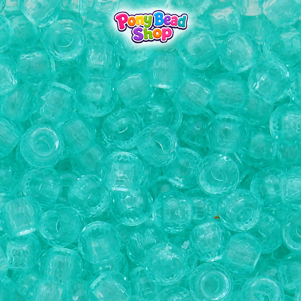 Green Aqua Transparent 9mm Faceted Barrel Plastic Pony Beads (500pcs)