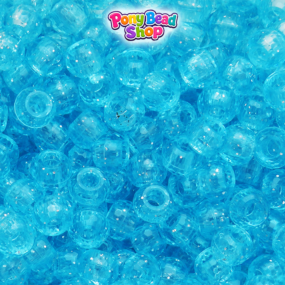 Light Turquoise Sparkle 9mm Faceted Barrel Plastic Pony Beads (500pcs)
