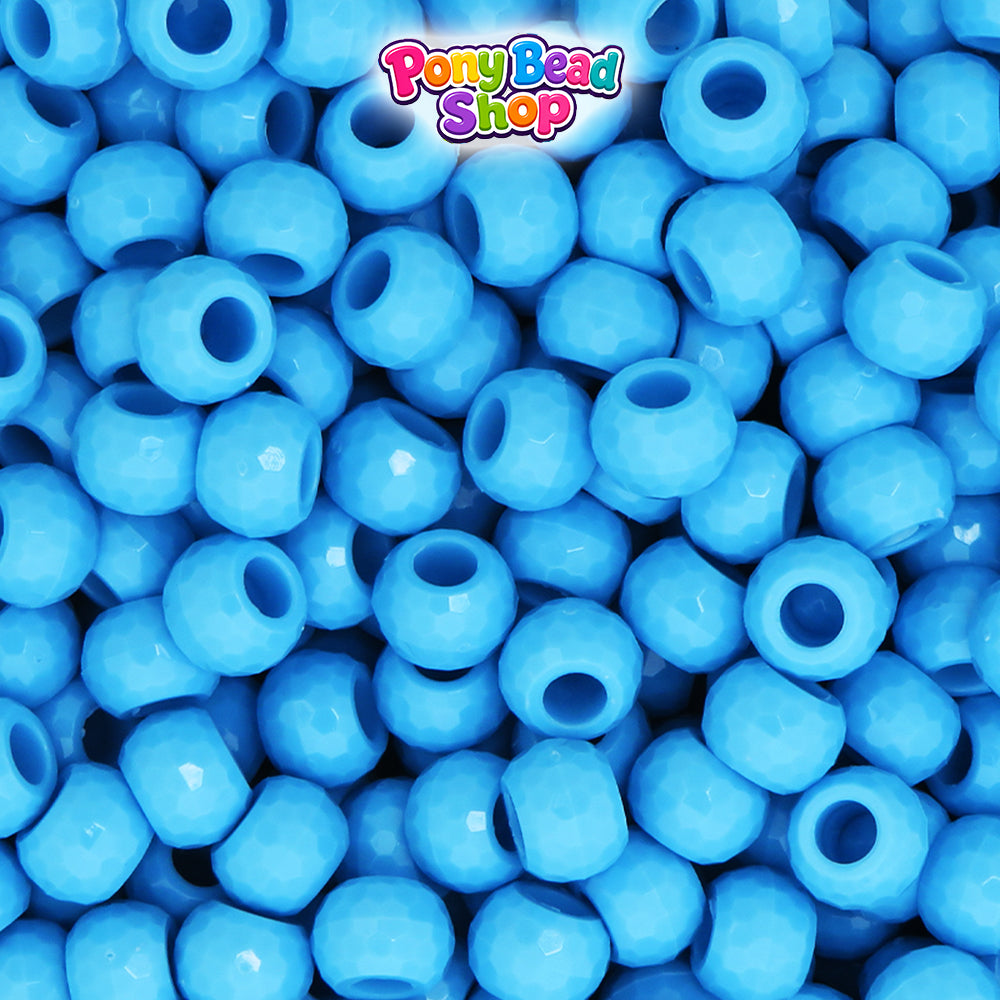 Baby Blue Opaque 9mm Faceted Barrel Plastic Pony Beads (500pcs)