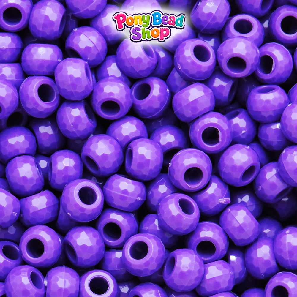 Dark Lilac Opaque 9mm Faceted Barrel Plastic Pony Beads (500pcs)
