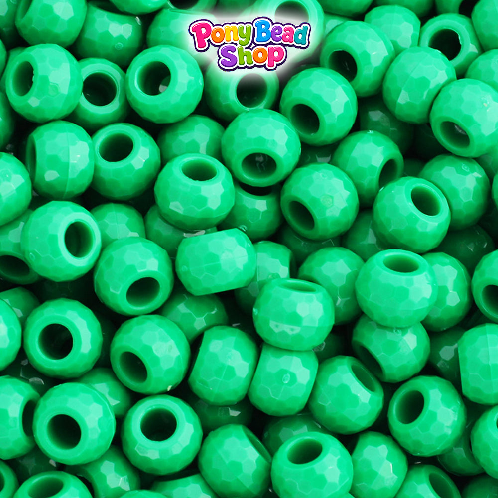 Green Opaque 9mm Faceted Barrel Plastic Pony Beads (500pcs)