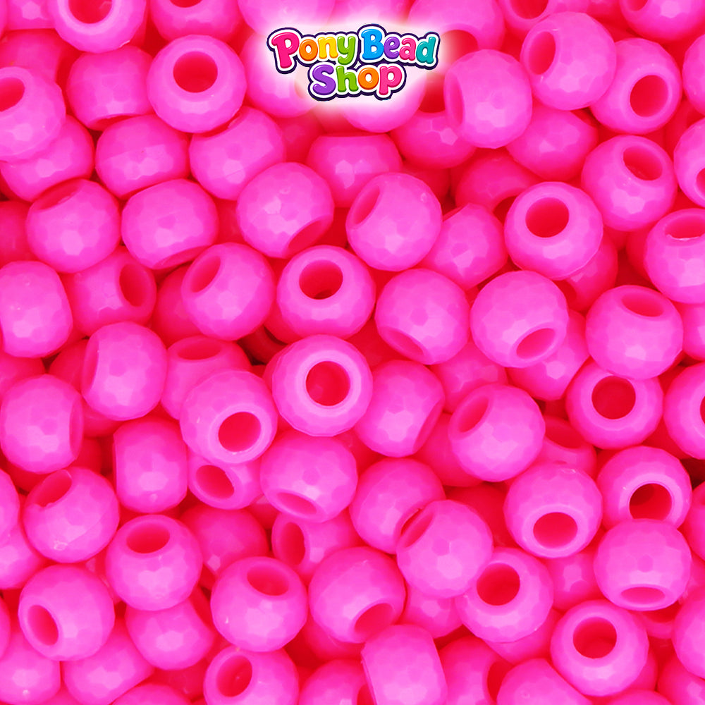 Dark Pink Opaque 9mm Faceted Barrel Plastic Pony Beads (500pcs)